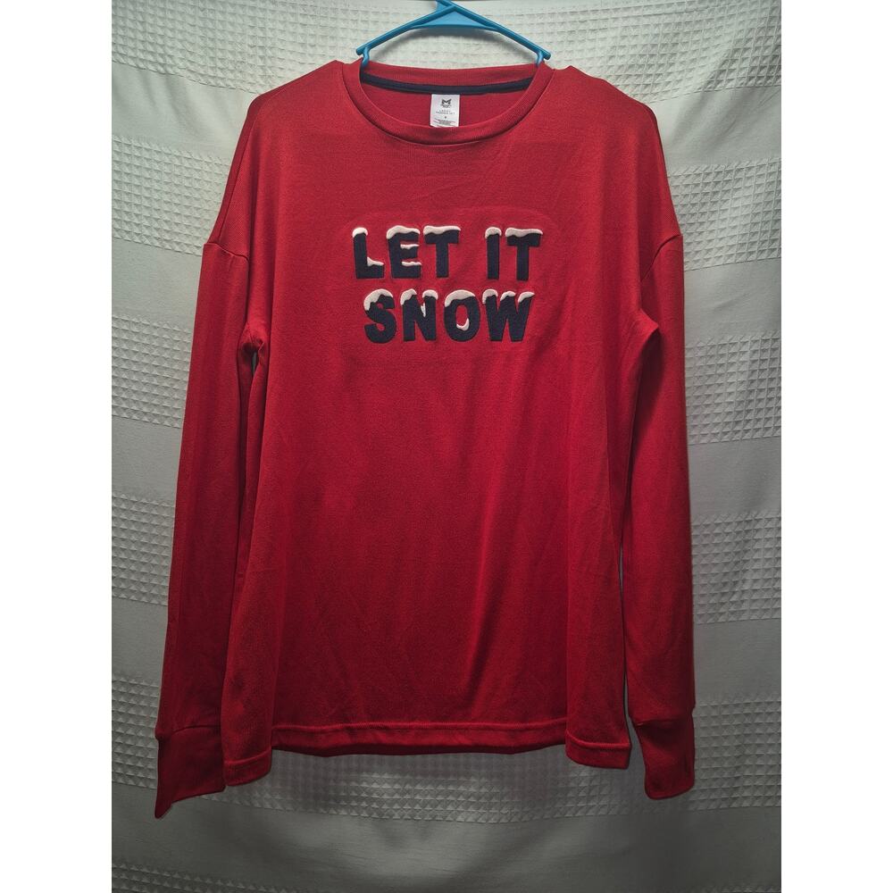 Member Mark PJ Top Womens SZ S Red "Let it Snow" Long Sleeve Crew Neck FLAW NWOT